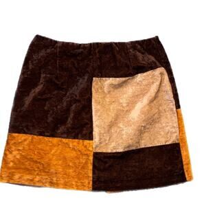 70s brown and tan velvet  color block skirt